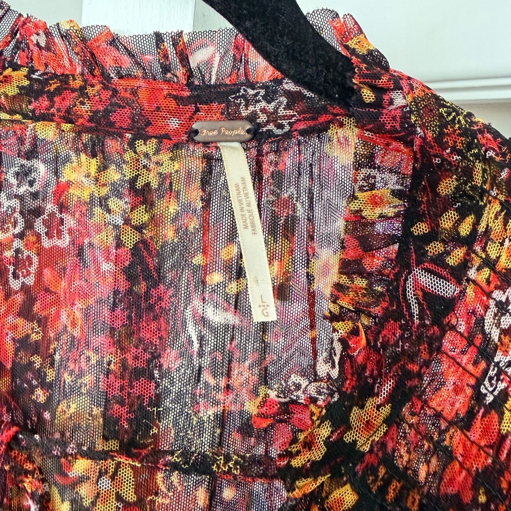 Free People Multicolor Floral Mesh Blouse